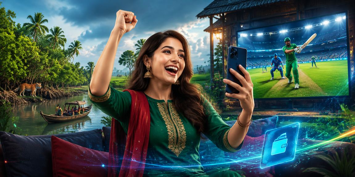 সুন্দরবনের পটভূমিতে বাংলাদেশি ক্রিকেট বেটিং উপভোগ করছেন একজন ভক্ত